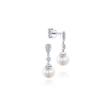 Gabriel & Co. 14k White Gold Grace Pearl & Diamond Drop Earrings