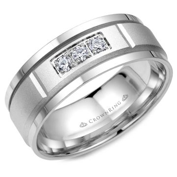 Crownring Wedding Band White Gold With 3 RD, TCW 0.15ct Diamond 8.00mm