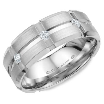Crownring Wedding Band Platinum With 3 RD, TCW 0.15ct Diamond 8.00mm