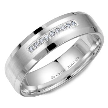 Crownring Wedding Band White Gold With 9 RD, TCW 0.06ct Diamond 6.00mm