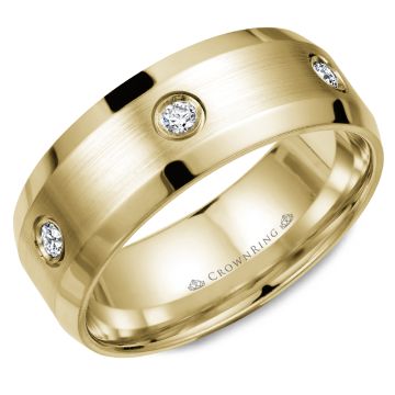 Crownring Wedding Band Yellow Gold With 6 RD, TCW 0.24ct Diamond 8.00mm