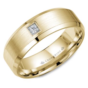 Crownring Wedding Band Yellow Gold With 1 PR, TCW 0.10ct Diamond 7.00mm