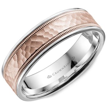 Crownring Wedding Band Rose and White Gold Carved 6.00mm