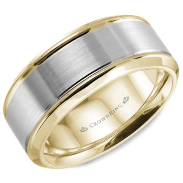 Crownring Wedding Band White and Yellow Gold Classic 8.00mm