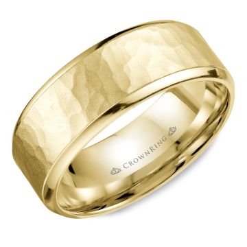Crownring Wedding Band Yellow Gold Carved 8.00mm