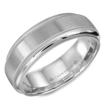 Crownring Wedding Band White Gold Carved 7.00mm
