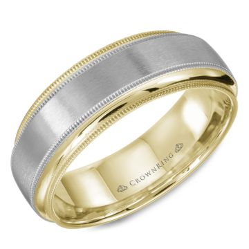 Crownring Wedding Band White and Yellow Gold Classic 7.00mm