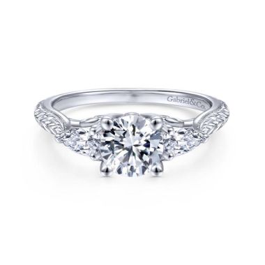 Gabriel & Co. 14k White Gold Art Deco Straight Engagement Ring