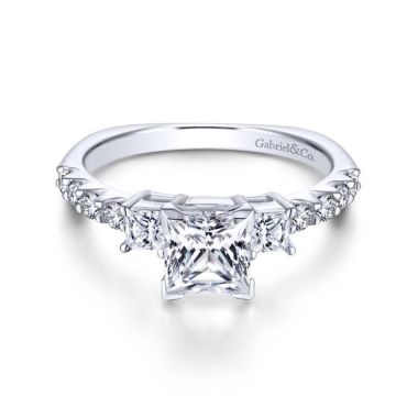 Gabriel & Co. 14k White Gold Contemporary 3 Stone Engagement Ring