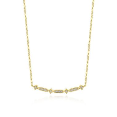 Gabriel & Co. 14k Yellow Gold Art Moderne Diamond Bar Necklace